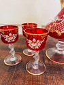 Red Glass Decanter Set Hand Enameled Pitcher 6 Gla
