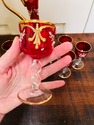 Red Glass Decanter Set Hand Enameled Pitcher 6 Gla