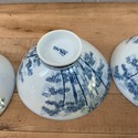 Japanese Vintage Rice Bools Footed Blue White Bamb
