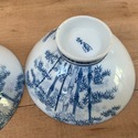 Japanese Vintage Rice Bools Footed Blue White Bamb
