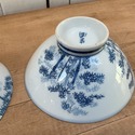 Japanese Vintage Rice Bools Footed Blue White Bamb