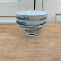 Japanese Vintage Rice Bools Footed Blue White Bamb