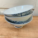 Japanese Vintage Rice Bools Footed Blue White Bamb