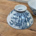 Japanese Vintage Rice Bools Footed Blue White Bamb