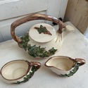 McCoy Ivy Teaset Teapot Sugar Creamer Green Beige 