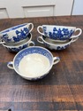 5 Antique Blue Willow Cream Soup Bowls Double Hand