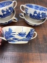 5 Antique Blue Willow Cream Soup Bowls Double Hand