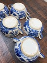 5 Antique Blue Willow Cream Soup Bowls Double Hand