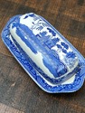 Vintage Blue Willow Covered Butter Dish Oblong Jap