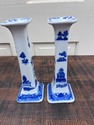 Blue White Asian Taper Candlestick Holders Orienta