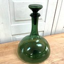 Green Glass Decanter Ships Captain Hand Blown Flat