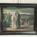 Antique Religious Print Transfer to Tin Metal Retu