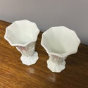 Pair Westmoreland Milk Glass Vases Footed Roses & 