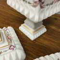Pair Westmoreland Milk Glass Wedding Boxes Footed 