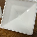 Pair Westmoreland Milk Glass Wedding Boxes Footed 