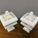 Pair Westmoreland Milk Glass Wedding Boxes Footed 