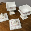 Pair Westmoreland Milk Glass Wedding Boxes Footed 
