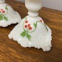 Milk Glass Candlestick Holders Hand Painted Holly 