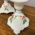 Milk Glass Candlestick Holders Hand Painted Holly 