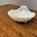 Milk Glass Footed Shell Bowl Dish Hand Painted Flo