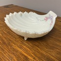 Milk Glass Footed Shell Bowl Dish Hand Painted Flo