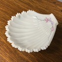 Milk Glass Footed Shell Bowl Dish Hand Painted Flo