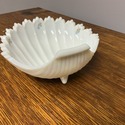 Milk Glass Footed Shell Bowl Dish Hand Painted Flo