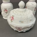 Milk Glass Vanity Set Roses and Bows Westmoreland 