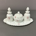 Milk Glass Vanity Set Roses and Bows Westmoreland 