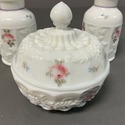 Milk Glass Vanity Set Roses and Bows Westmoreland 