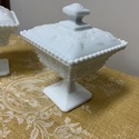 2 Milk Glass Pedestal Candy Dishes Boxes w Lids Pa