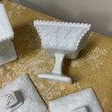 2 Milk Glass Pedestal Candy Dishes Boxes w Lids Pa