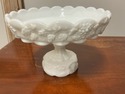 Milk Glass Compote Pedestal Stand Bowl Paneled Gra