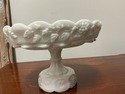Milk Glass Compote Pedestal Stand Bowl Paneled Gra