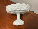 Milk Glass Compote Pedestal Stand Bowl Paneled Gra