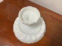 Milk Glass Compote Pedestal Stand Bowl Paneled Gra