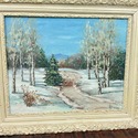 Vintage Winter Oil Painting Framed Landscape Fores