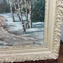 Vintage Winter Oil Painting Framed Landscape Fores