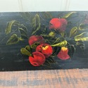 Antique Oil Painting Red Apples Green Branches Bla