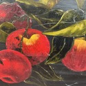 Antique Oil Painting Red Apples Green Branches Bla