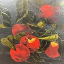 Antique Oil Painting Red Apples Green Branches Bla