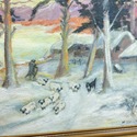 Vintage Painting Winter Snow Scene Woods Herd of S