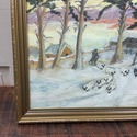 Vintage Painting Winter Snow Scene Woods Herd of S