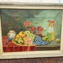 Vintage Oil Painting Still Life Tray of Fruit Wine