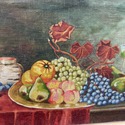 Vintage Oil Painting Still Life Tray of Fruit Wine