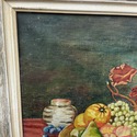 Vintage Oil Painting Still Life Tray of Fruit Wine