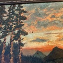 Vintage Oil Painting Dark Autumn Sky Sunset Waterf