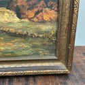 Vintage Oil Painting Dark Autumn Sky Sunset Waterf