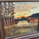 Vintage Oil Painting Dark Autumn Sky Sunset Waterf