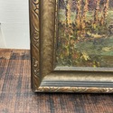 Vintage Oil Painting Dark Autumn Sky Sunset Waterf